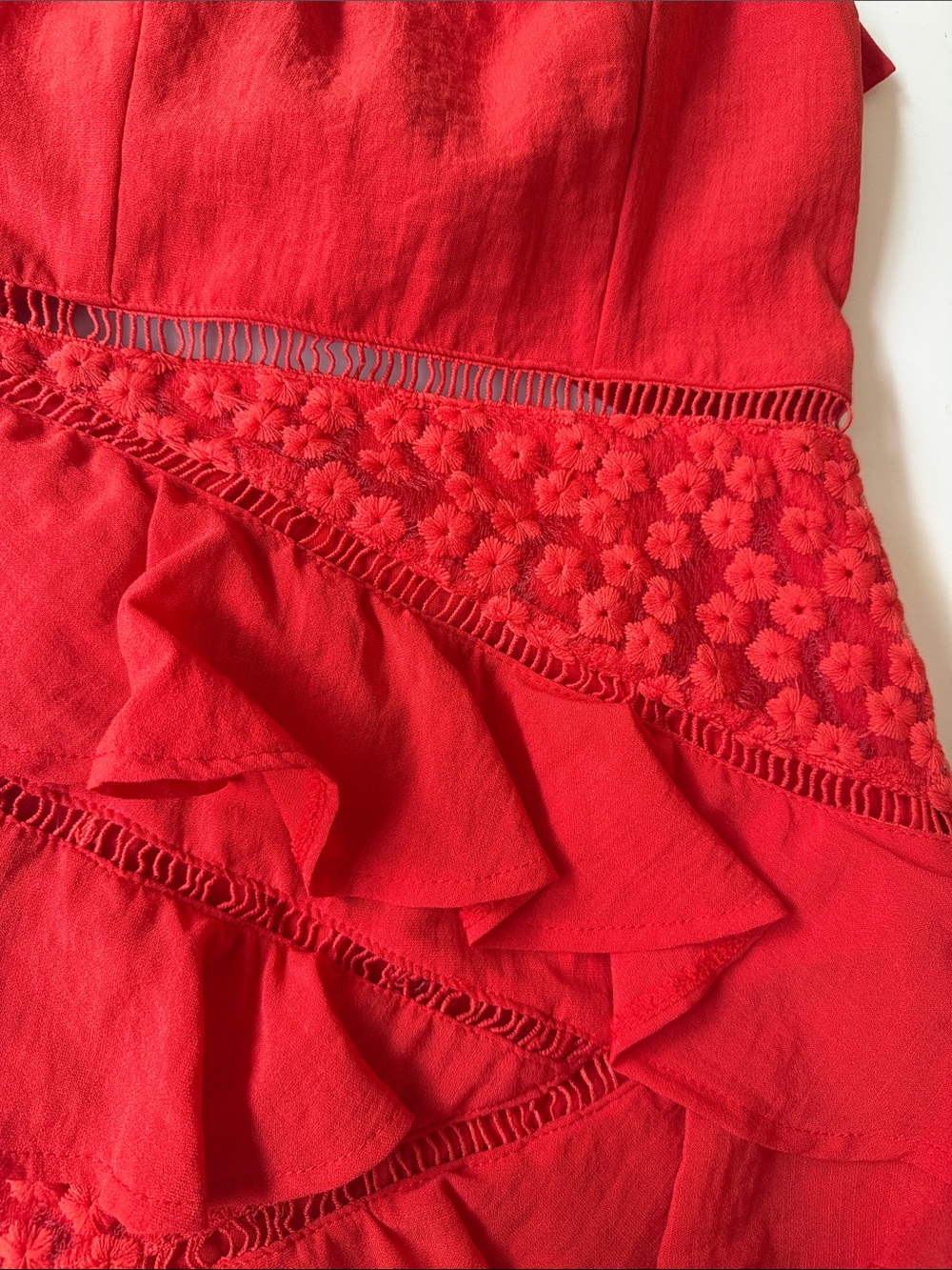 Strapless Red Ruffle Lace Mini Dress - Picture 5 of 10